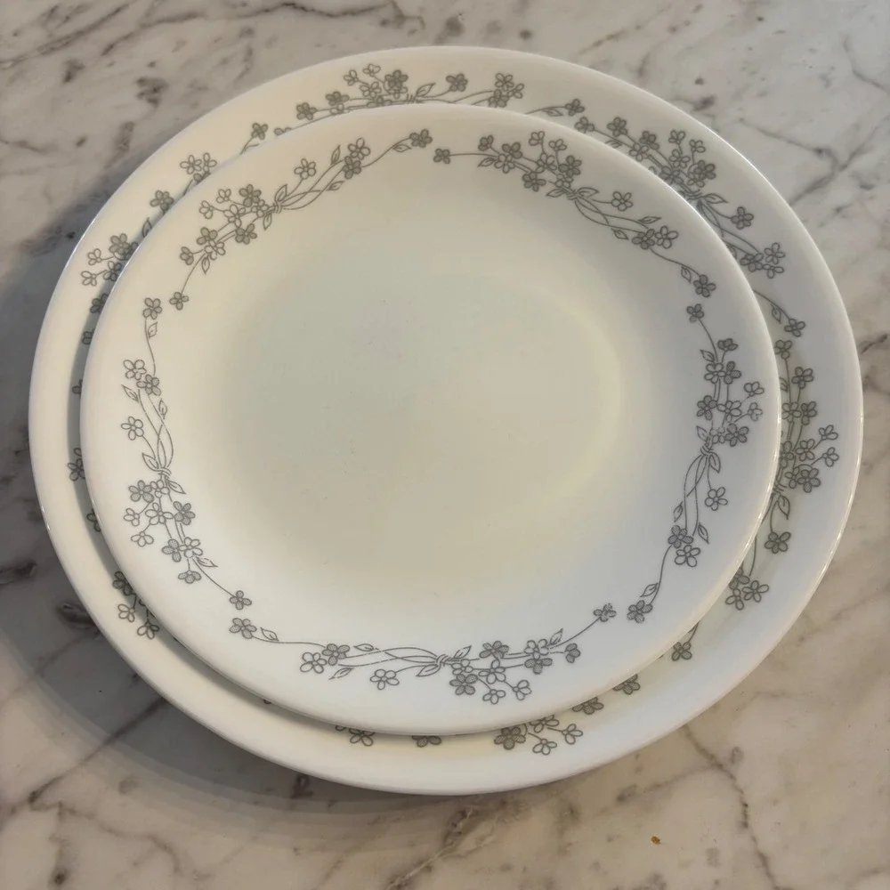 Corelle Graphite Gray Floral Dinner Plates Luncheon Plate Set of 3 VitrelleWhite